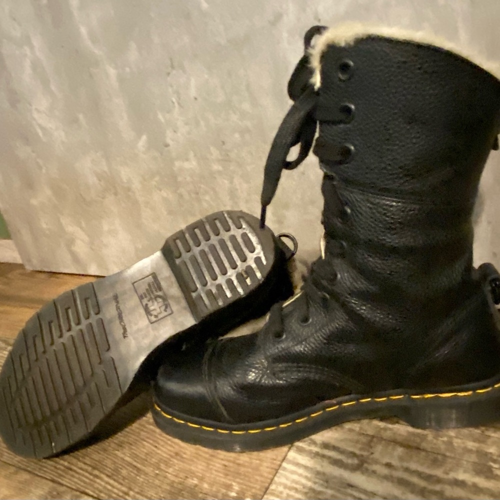 Like new Doc Marten Black pebble leather fold over boots